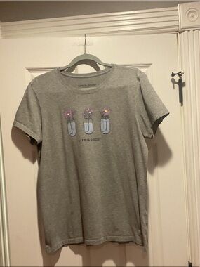 Life Is Good Gray Short Sleeve Tee with Daisy Mason Jar Graphic